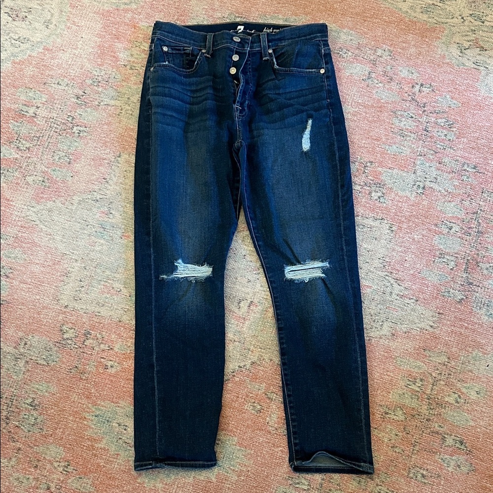 7 For All Mankind Women's Dark Blue High Rise Jeans